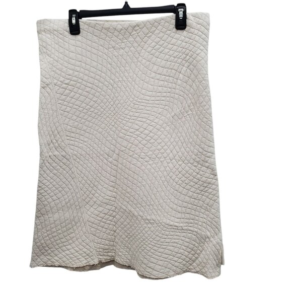 DKNY Pure Women's‎ Y2K Cream Beige Contrast Stitch Quilted Pull On Midi Skirt M - Picture 1 of 7